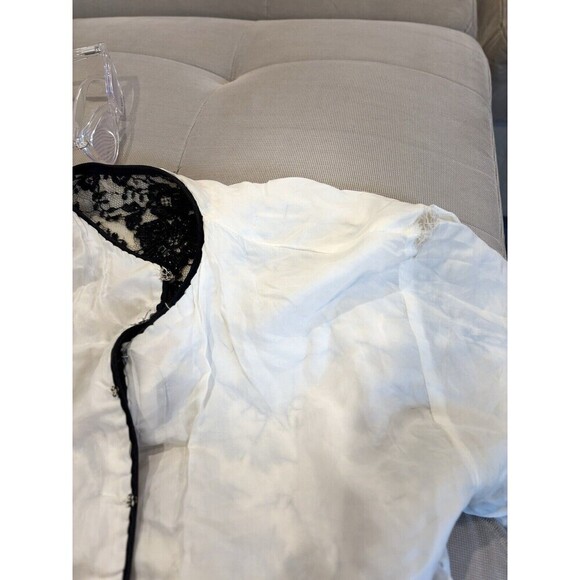 NO TAG Vintage Black Lace Beaded Silk Lined 3/4 Sleeve Hook Eye Crop Jacket SM - Picture 10 of 13